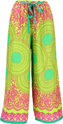 Produktbild von Palazzohose, Schlaghose, Boho Sommerhose, Hippie Goa Hose - Lemon, Damen, Grün, Viskose, Hosen
