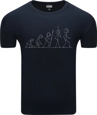 Produktbild von Diarbo Herren T-Shirt mit klassischem Druck Strichmännchen-Entwicklung Dunkelblau Gr.L