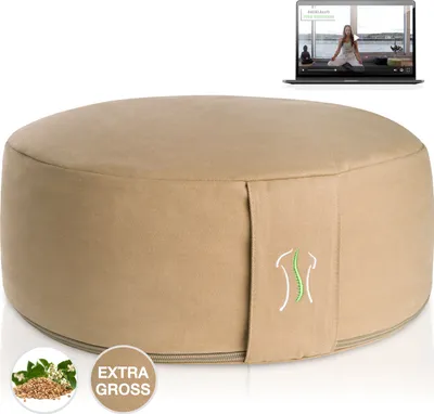 Produktbild von BACKLAxx® Bezug Meditationskissen inkl. Videokurs mit Buchweizen Füllung Yogakissen - Sitzhöhe 15cm und Sitzbreite 35cm Joga Sitzkissen