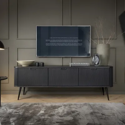 Produktbild von Masseno TV-Schrank ZENZERO 168 cm Fernsehschrank mit 3 Türen TV-Lowboard für Wohnzimmer Modern 168x39x57 cm Schwarz / Schwarz