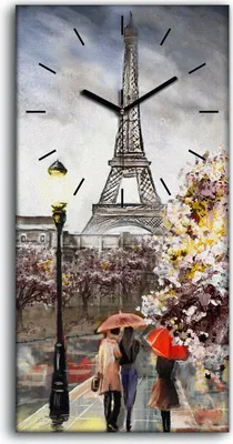 Produktbild von Leinwand Wanduhr Wandkunst Uhr Quarz 30x60 Gemälde Straßenansicht von Paris - schwarze Hände