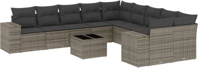Produktbild von vidaXL 11-tlg. Garten-Sofagarnitur mit Kissen Grau Poly Rattan
