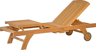 Produktbild von Gartenliege Premium Teak Sonnenliege mit Tablett als stilvolle Relaxliege verstellbare Teak-Liege mit Rädern und Fuß-Plateau