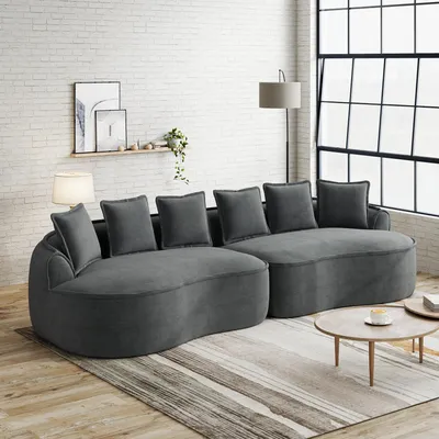 Zdjęcie produktu dla Czteromiejscowa sofa modułowa z tkaniny szenilowej, konstrukcja bezramowa, bardzo duża, 320 x 114 x 67 cm, szara