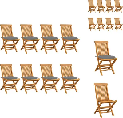 Produktbild von vidaXL Gartenstühle mit Grauen Kissen 8 Stk. Massivholz Teak -  Gartenstühle