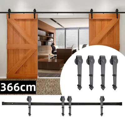 Produktbild von 366cm Schiebetürsystem Schiebetürbeschlag Set Holzschiebetür Hängeschiene Flaschenzug Schiebetürsystem für Doppeltür