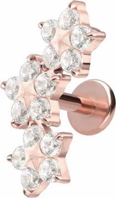 Produktbild von Ohrpiercing, Nasenpiercing Titan Labret mit Innengewinde 3 KRISTALLBLUMEN RoséGold Stablänge: 10mm | Stabstärke: 1,2mm