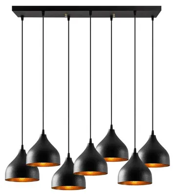 Image de Suspension Luminaire en métal noir 88 x 40 cm hauteur 114 cm 7 lumières E27 40 W IP20