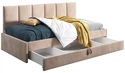 Produktbild von Belvedo Polsterbett mit Bettkasten 80 x 200 cm - Beige - Schublade mit 3 Fächern - Stoff Riviera 24 - Comfort Niko