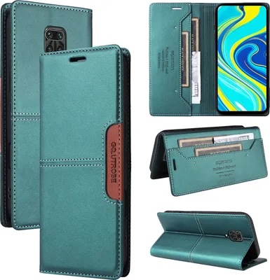 Obrázek produktu pro Pouzdro pro Xiaomi Redmi Note 9S / 9 Pro / 9 Pro Max, kožené flipové peněženkové pouzdro s přihrádkou na karty a stojánkem Zelený