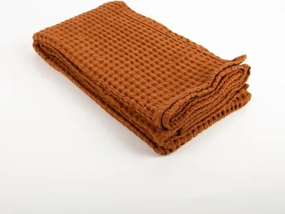 Produktbild von Decke Plaid mit Waffelstruktur aus Baumwolle terracotta-braun 160x130cm