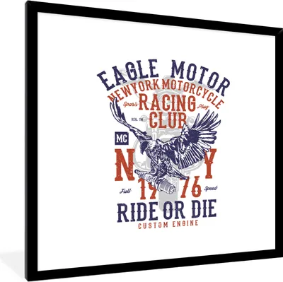 Produktbild von MuchoWow® MuchoWow® Gerahmtes Poster Mancave - Motor - Adler - Vintage 40x40 cm - Poster mit zchwarzem Bilderrahmen - Mit Rahmen - Wanddekoration Schlafzimmer
