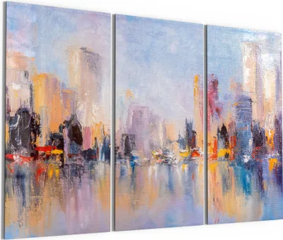 Produktbild von DEQORI Glasbild Echtglas 3x50x100 cm 'Wolkenkratzer am Wasser' Wandbilder XXL groß