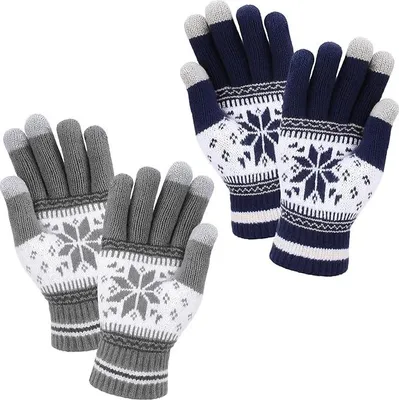 Produktbild von 2 Paar Thermo Handschuhe mit Touchscreen Funktion, Winter Warme Strickhandschuhe fš¹r Herren und Damen zum Arbeiten, Autofahren, Radfahren, Klettern