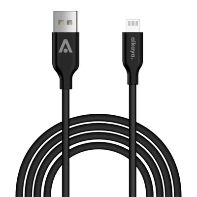 Produktbild von alkaya. iPhone 11, 12, 13, 14 Ladekabel USB-A Lightning, Datenkabel Silikon schwarz - 1m/12W
