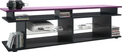 Produktbild von Vladon TV Board Movie V3 Game On 138,5 x 39 x 37,5 cm , Korpus in Schwarz matt, Game Aufsatz in Brombeer Hochglanz