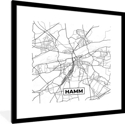 Produktbild von MuchoWow® Gerahmtes Poster Hamm - Karte - Stadtplan 40x40 cm - Poster mit Schwarzem Bilderrahmen Wandposter Rahmen Foto Bilder - Poster - Plakat im Rahmen