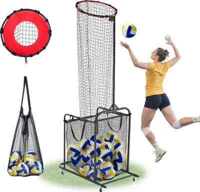 Image de VEVOR Filet d'entraînement de volley-ball, entraîneur de volley-ball à angle et hauteur réglables, filet d'entraînement portable avec chariot & roues & sac de transport, entraînement professionnel au service & au smash