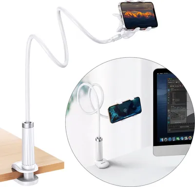Zdjęcie produktu dla Ugreen uniwersalny uchwyt stojak podstawka na telefon tablet (do 12cm szerokości) statyw lazy holder z elastycznym ramieniem biały (30488 LP113)