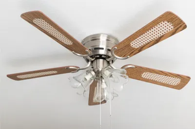 Image de Ventilateur de plafond Pepeo Kisa Deluxe Nickel 105 cm pales Chêne / Noyer avec éclairage