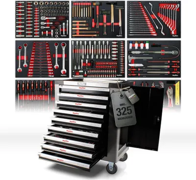 Produktbild von Mephisto Premium XXL Werkzeugwagen mit 9 Schubladen inkl. Ringschlüssel-Set