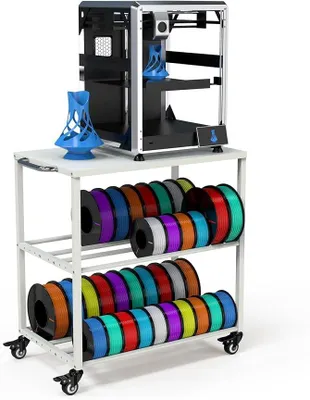 Image de Étagère de rangement pour filaments d'imprimantes 3D, support métallique pour bobines de filament d'imprimantes 3D, étagère de rangement pour filaments sur roulettes, idéale pour la maison, le bureau ou l'atelier (blanc)