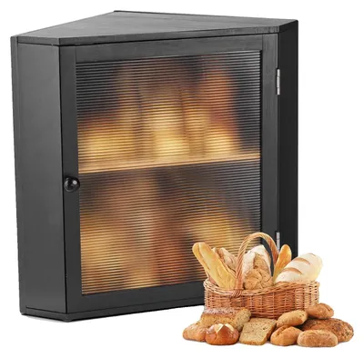 Productafbeelding van VEVOR Hoekige broodkist, dubbellaags broodopslag, houten brooddoos, organizer voor zelfgebakken brood, opbergcontainer met gegolfde acryldeurtje, broodopslag, zwart