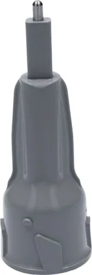 A close-up studio shot of a gray plastic attachment with a silver metal tip.