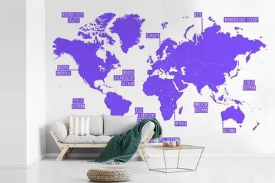 Produktbild von Weltkarte Wandtattoo - Blau - Einfach - Breite 360 cm x Höhe 240 cm