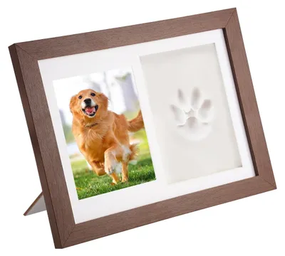 Pfotenabdruck-Set mit Holzrahmen 14×10 cm, braun