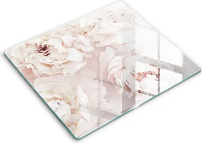 Produktbild von Glasschneideplatte - Herdabdeckplatte - 60x52 - Schneidebrett - Spritzschutz - Pastellpeonien