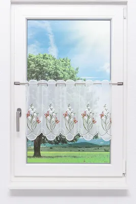 Produktbild von Scheibengardine Plauener Spitze - Maiglöckchen  (Bx H) 228.20cm * 40cm Grün/grün-rot