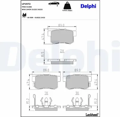 Produktbild von DELPHI Bremsbeläge Satz Hinten Bremsklötze für HONDA CR-V IV (RM) LP1972