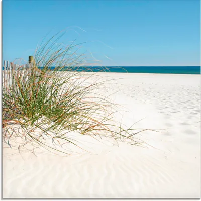Produktbild von ARTland Glasbild Schöne Sanddüne mit Gräsern und Zaun Größe: 20x20 cm