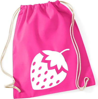 Produktbild von Huuraa Turnbeutel Erdbeere Strawberry 12 Liter Fuchsia Baumwolle Rucksack Geschenkidee