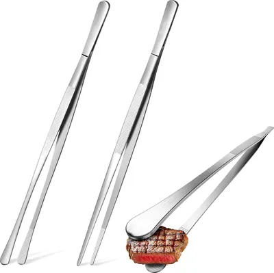 Produktbild von Küchenpinzette Edelstahl, 2 Stück Pinzette Küche 16 cm,Edelstahl Fleischpinzette, Professionelle Kochpinzette, Langlebige Fleisch und Grillpinzette