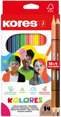Produktbild von Kores Dreikant-Buntstifte "KOLORES" 12er Etui + 2x Duo