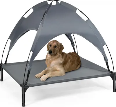 Image de Lit pour chien BURI avec toit solaire 105x86cm Lit pour chien Couchage extérieur Matelas pour chien