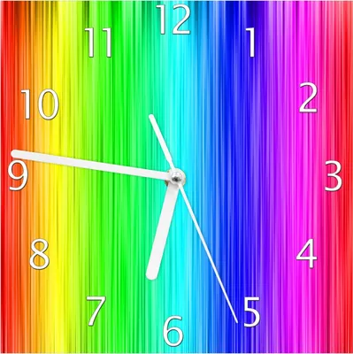 Produktbild von Wallario Design Wanduhr Regenbogenmuster - Farben rot, gelb, grün, blau, pink und rot aus Echtglas, Größe 20 x 20 cm