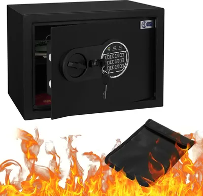 Produktbild von ECD Germany Safe Tresor 16L 35x25x25cm Stahl Wandtresor mit feuerfester Tasche Digitale Tastatur für Schmuck & Bargeld Möbelsafe PIN-Code & Schlüssel