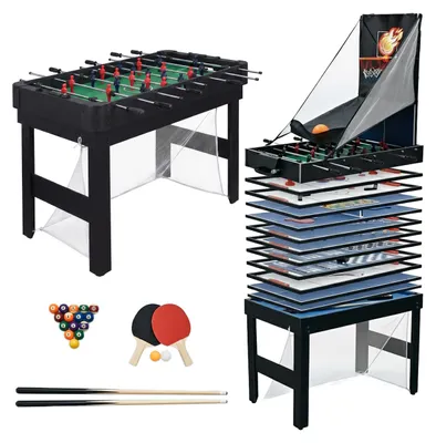 Obrázok produktu pre Relaxdays, herná stolová súprava, 20 hier v jednom: stolný futbal, biliard, air hockey, stolný tenis, basketbal, poker, bowling a ďalšie, čierna farba