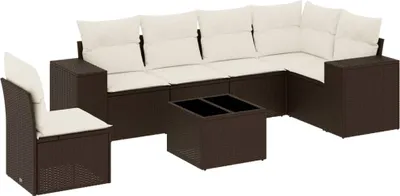 Immagine prodotto di vidaXL Set di divani da giardino 7 pezzi con cuscini in polirattan marrone