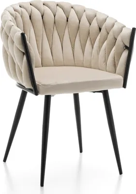 Produktbild von NEW HOME Premium Stuhl LATINA gespolsterter Esszimmerstuhl Wohnzimmerstuhl mit Steppung geflochtener Rückenlehne - beige - moderne Samt Velours Möbel