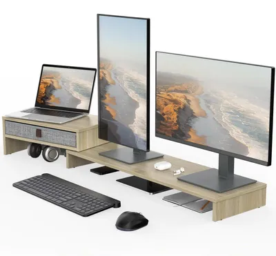 Produktbild von Monitorständer Längenverstellbar mit Schublade Eiche 78,3-113cm