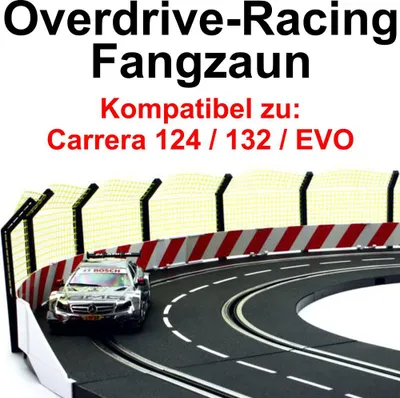 Produktbild von Overdrive-Racing Fangzaun 1m kompatibel mit Carrera Digital 124 132 EVO Kurven Geraden Zaun Leitplanke Auto Bande Zubehör