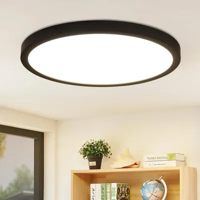 Zdjęcie produktu dla Lampa sufitowa LED ZMH 24 W, okrągła, płaska, 4000 K, biała neutralna, ultracienka, oświetlenie sufitowe do salonu i biura, czarna