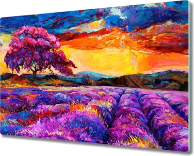 Produktbild von Coloray Hackbrett Kochplattenabdeckung Herdabdeckplatte 80x52 cm Schneidebrett Küchenbrett - Wiese Baum Sonnenuntergang