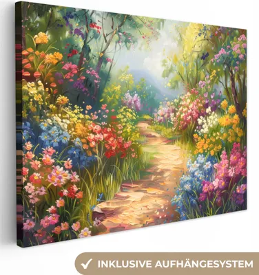 Produktbild von MuchoWow® - Leinwandbilder - Natur - Landschaft - Blumen - Farbenfroh, Wandbild, Wanddeko Bilder Wohnzimmer, 120x90 cm