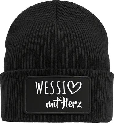 Produktbild von Huuraa Beanie Wessi mit Herz Black doppellagige Polyacryl Mütze mit Patch Geschenkidee