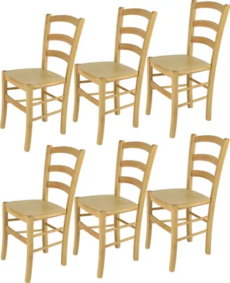 Produktbild von t m c s Tommychairs - 6er Set Stühle VENICE für Küche und Esszimmer, robuste Struktur aus lackiertem Buchenholz im Farbton Naturfarben und Sitzfläche aus Holz